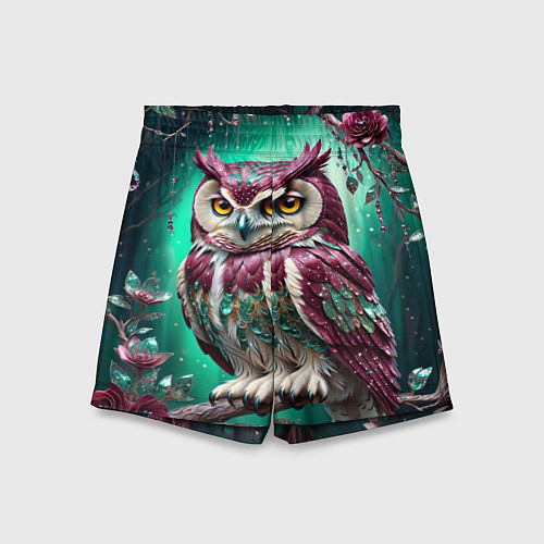 Детские шорты Волшебная сова в самоцветном лесу / 3D-принт – фото 1