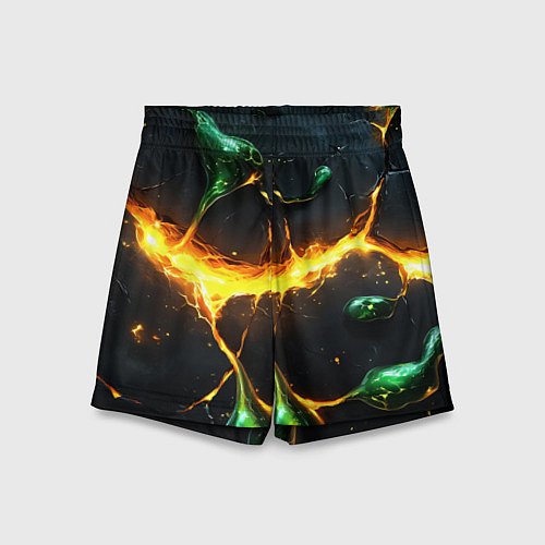 Детские шорты Разлом текстуры с зеленой слизью / 3D-принт – фото 1