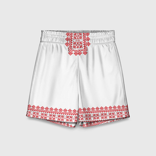 Детские шорты Славянский орнамент и узоры - вышиванка рубаха бел / 3D-принт – фото 1