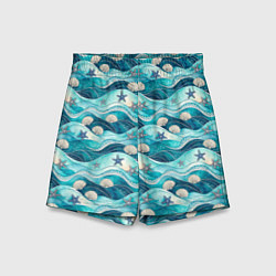 Шорты детские Летний узор с ракушками и морскими звездами, цвет: 3D-принт