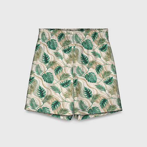 Детские шорты Листья монстеры на мраморном фоне / 3D-принт – фото 1