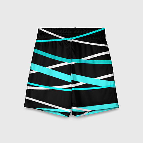 Детские шорты Чёрный с бело-голубыми полосами / 3D-принт – фото 1