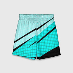 Шорты детские Абстрактный чёрно-голубой с полосами, цвет: 3D-принт