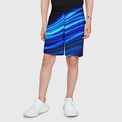 Шорты детские Синие неоновые линии краски, цвет: 3D-принт — фото 2