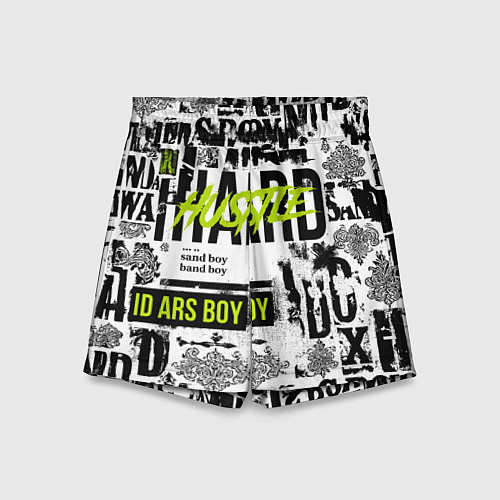 Детские шорты Pattern with inscriptions hustle sand boy / 3D-принт – фото 1