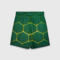 Шорты детские Зеленые плиты с желтым светом, цвет: 3D-принт