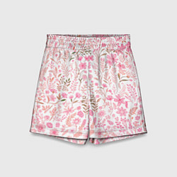 Шорты детские Белый в розовый цветочный паттерн, цвет: 3D-принт