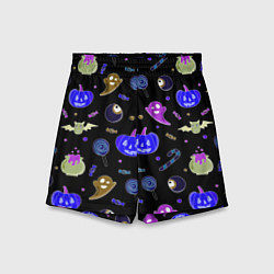 Шорты детские Halloween blue black pumpkin, цвет: 3D-принт