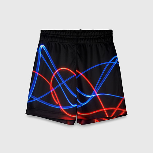 Детские шорты Красно синие неоновые линии на черном фоне / 3D-принт – фото 1