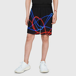 Шорты детские Красно синие неоновые линии на черном фоне, цвет: 3D-принт — фото 2