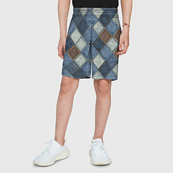 Шорты детские Джинсовый пэчворк ромбовый узор, цвет: 3D-принт — фото 2