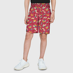 Шорты детские Мозаика из шестиугольников на розовом, цвет: 3D-принт — фото 2