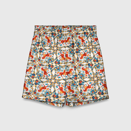 Детские шорты Орнамент с лошадью - символом Нового 2026 года / 3D-принт – фото 1