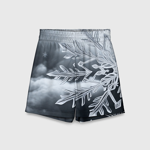 Детские шорты Снежинка на черно белое / 3D-принт – фото 1