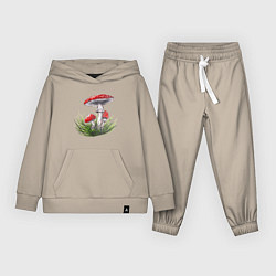 Костюм хлопковый детский Мухоморы в траве, цвет: миндальный