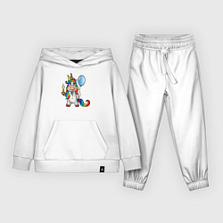 Костюм хлопковый детский Праздничный единорог с тортиком, цвет: белый