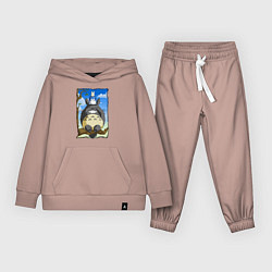 Костюм хлопковый детский Тоторо на дереве, цвет: пыльно-розовый