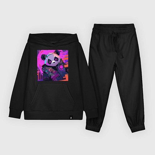 Детский костюм Аниме панда в лучах неона / Черный – фото 1