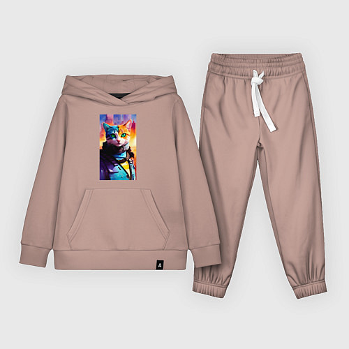 Детский костюм Забавный котик - киберпанк / Пыльно-розовый – фото 1