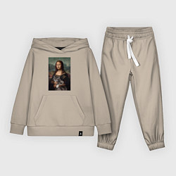 Костюм хлопковый детский Мона Лиза с котиком, цвет: миндальный
