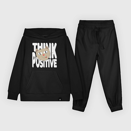 Детский костюм Забавный кот и надпись Think positive / Черный – фото 1