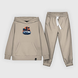 Костюм хлопковый детский Порше, пальмы и закат, цвет: миндальный