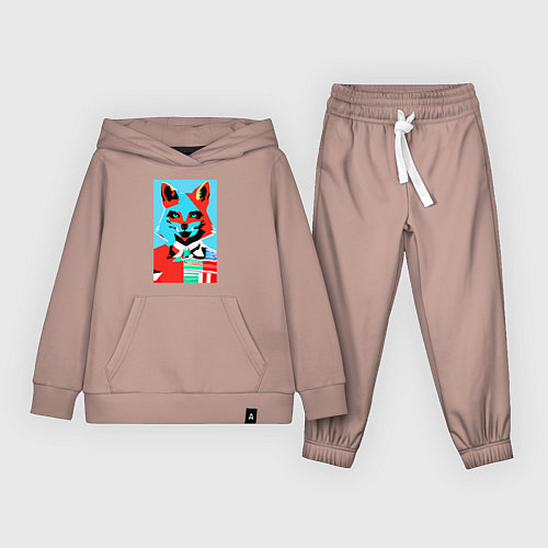 Детский костюм Морда лисы - поп-арт - нейросеть / Пыльно-розовый – фото 1