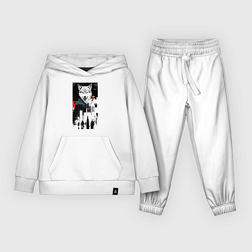 Детский костюм Волчара в мегаполисе - нейроарт / Белый – фото 1