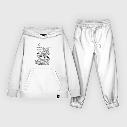 Детский костюм Новогодняя семья капибары - раскраска / Белый – фото 1