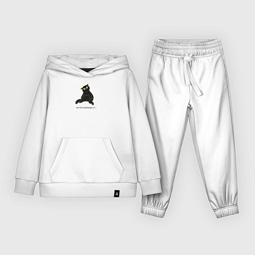 Детский костюм Чёрный котик с вопросительным взглядом чего смотри / Белый – фото 1