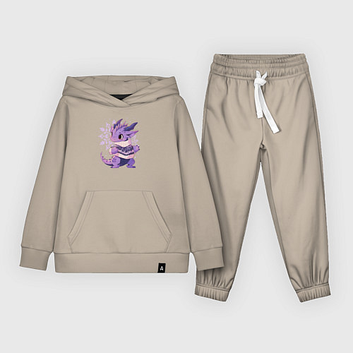 Детский костюм Фиолетовый дракон в свитере / Миндальный – фото 1