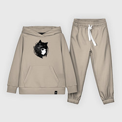 Костюм хлопковый детский Девочка кошка - киберпанк, цвет: миндальный