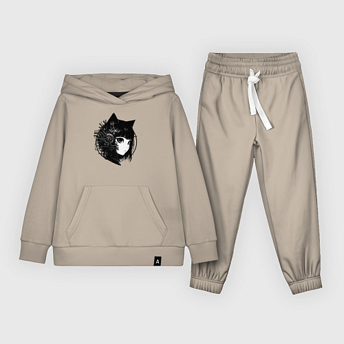 Детский костюм Девочка кошка - киберпанк / Миндальный – фото 1