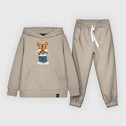 Детский костюм Плюшевый медведь супергерой / Миндальный – фото 1