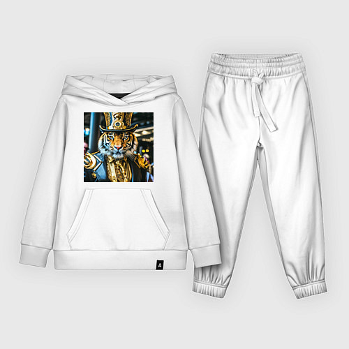 Детский костюм Тигр в костюме и цилиндре стиль золотой стимпанк / Белый – фото 1