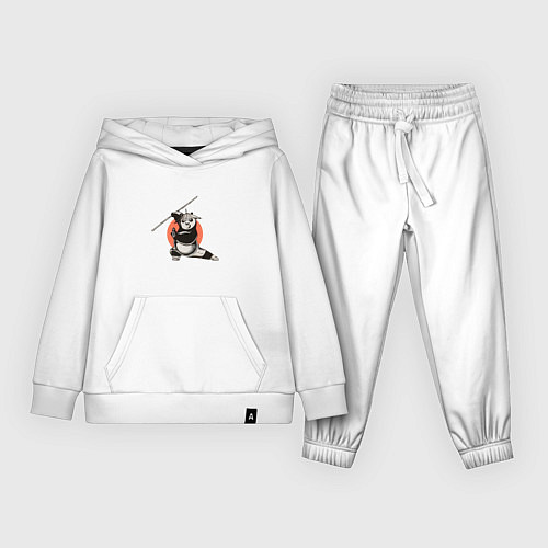 Детский костюм Кунгфу панда По с бамбуковой палкой / Белый – фото 1