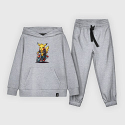 Костюм хлопковый детский Пикачу на ретро мотоцикле, цвет: меланж