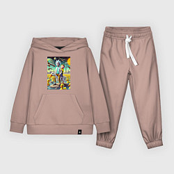 Костюм хлопковый детский Рик и Морти сидят на утке на одноимённой планете, цвет: пыльно-розовый