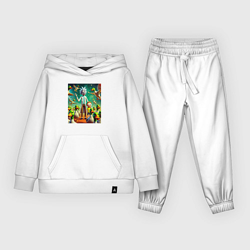 Детский костюм Рик и Морти среди уток - нейроарт / Белый – фото 1