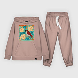 Костюм хлопковый детский Воробей на ветке яблони, цвет: пыльно-розовый