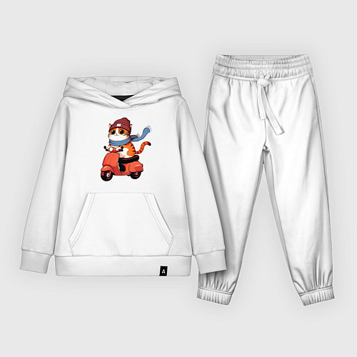 Детский костюм Кот в шапке на скутере / Белый – фото 1