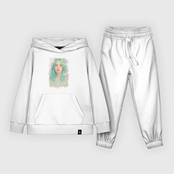 Костюм хлопковый детский Билли Айлиш с зелеными волосами, цвет: белый