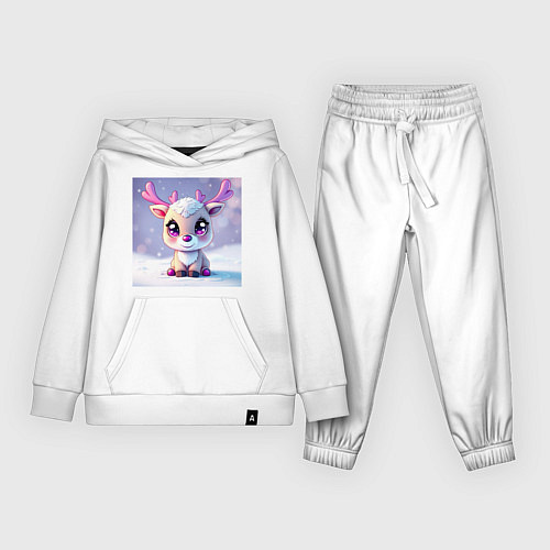 Детский костюм Оленёнок с сердечками в глазах и розовыми рожками / Белый – фото 1