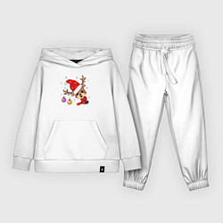 Костюм хлопковый детский Олень в шапке Санта-Клауса, снежинки, цвет: белый