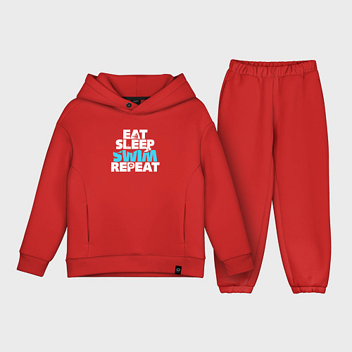 Детский костюм оверсайз Eat sleep swim repeat / Красный – фото 1