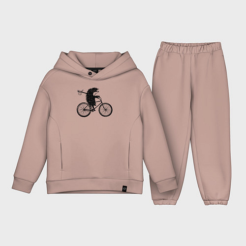 Детский костюм оверсайз Ежик на велосипеде / Пыльно-розовый – фото 1