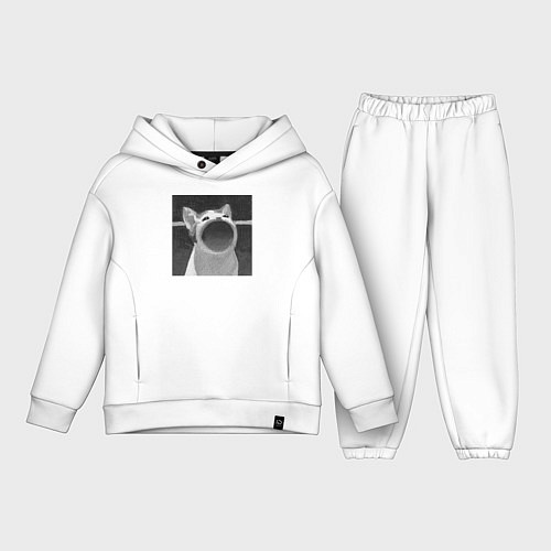 Детский костюм оверсайз ЧБ Pop Cat / Белый – фото 1