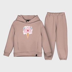 Детский костюм оверсайз Flowers ice cream, цвет: пыльно-розовый