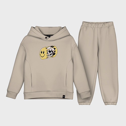 Детский костюм оверсайз СМАЙЛИК И ЧЕРЕП / Миндальный – фото 1