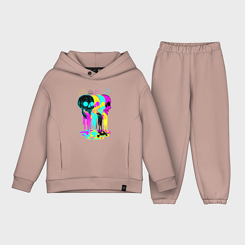Детский костюм оверсайз 4 ЧЕРЕПА SKULLS NEON / Пыльно-розовый – фото 1